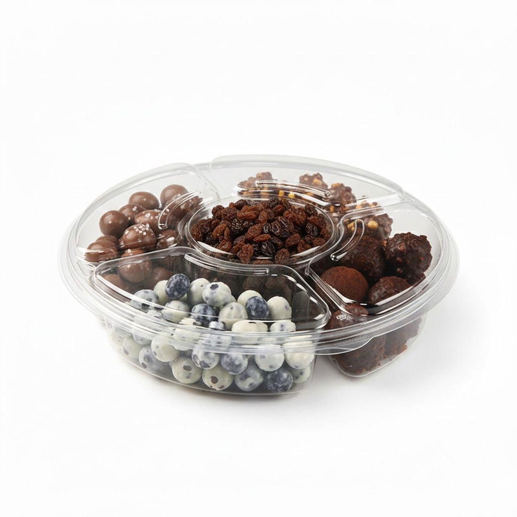 5 Sections Round Chocolate Platter Tray With Lids